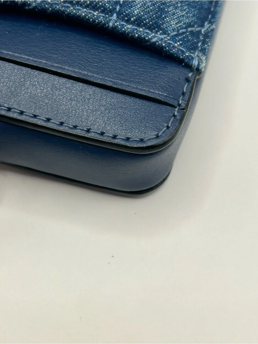 Coach Quilted Denim Card Holder with Silver Chain - Blue